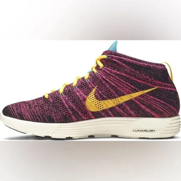 EUC Nike Lunar Flyknit Chukka Grand Purple Laser Orange